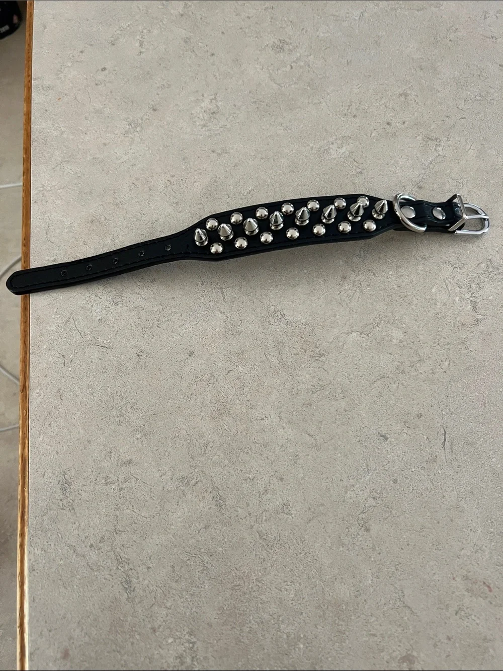 Black Studded Leather dog collar with Silver Spikes
